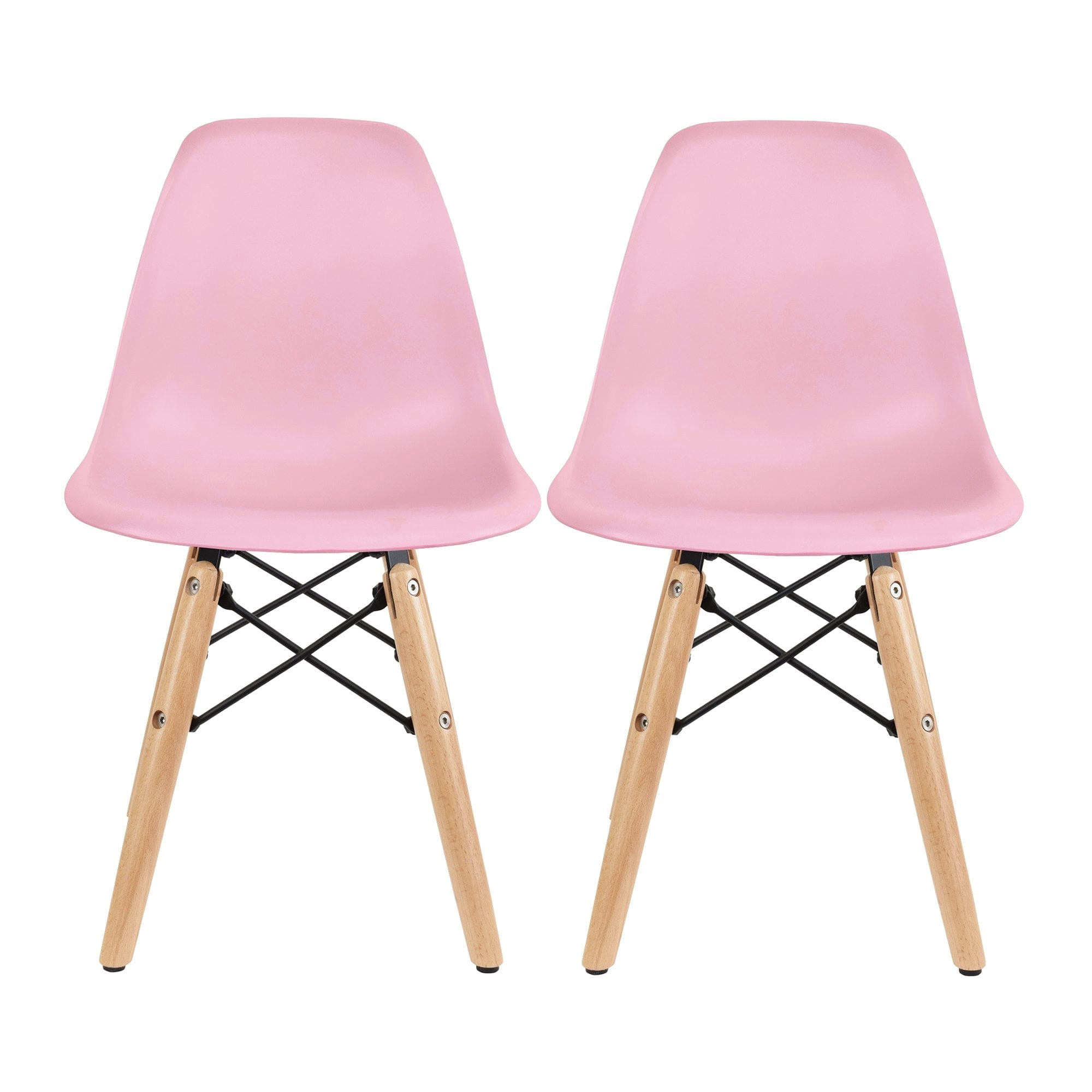 2xhome - Set of 2 Kids Chairs Toddler Size Plastic Dining Room or Craft Chairs with Natural Wooden Legs, Black