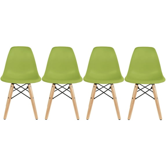 2xhome Set of 4 Kids Size Plastic Toddler Chairs with Natural Wooden Dowel Legs, Green