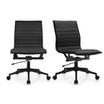 thumbnail image 1 of 2xhome Set of 2 Mid Back Height Modern Home Office Chair, Ribbed PU Leather Seat with Swivel Tilt Adjustable Ergonomic Computer Desk Chair, All Black, 1 of 14