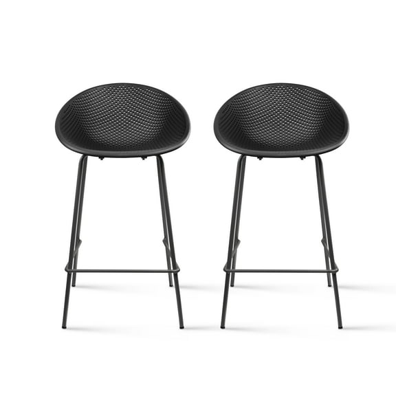 2xhome Set of 2 Mid-Century Modern BarStool Metal Frame with Breathable Perforated Egg Shaped Seat for Indoor/Outdoor Use