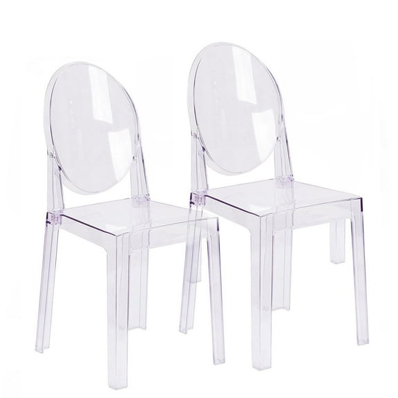 2xhome Set of 2 Mid Century Modern Dining Room Side Chairs, Transparent Ghost Accent Armless Lounge Chairs, Clear