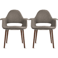 thumbnail image 1 of 2xhome Set of 2 Mid Century Modern Upholstered Fabric Organic Accent Living Room Dining Arm Chairs with Dark Natural Wooden Legs, Charcoal, 1 of 10