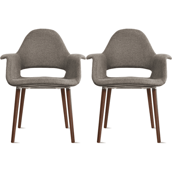 2xhome Set of 2 Mid Century Modern Upholstered Fabric Organic Accent Living Room Dining Arm Chairs with Dark Natural Wooden Legs, Charcoal