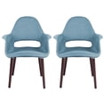 thumbnail image 1 of 2xhome Set of 2 Mid Century Modern Upholstered Fabric Organic Accent Living Room Dining Arm Chairs with Dark Natural Wooden Legs, Light Blue, 1 of 8