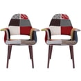 thumbnail image 1 of 2xhome Set of 2 Mid Century Modern Upholstered Fabric Organic Accent Living Room Dining Arm Chairs with Dark Natural Wooden Legs, Patwork Sam, 1 of 7