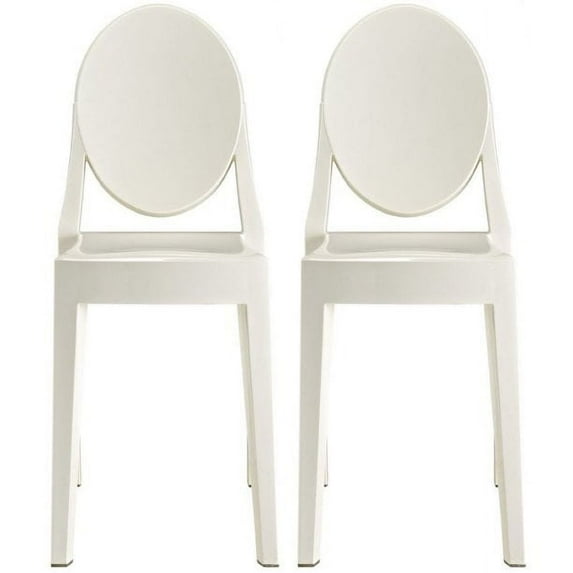 2xhome Set of 2 Modern Contemorary Dining Ghost Side Chairs Stackable Victorian Acrylic Plastic Vanity Chairs, White
