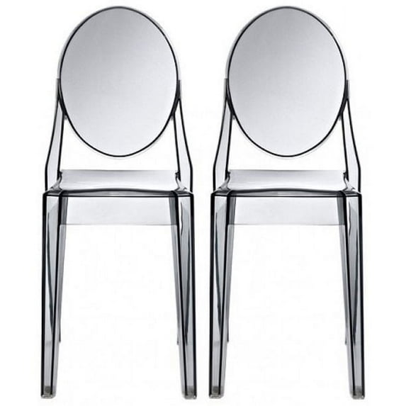 2xhome Set of 2 Modern Contemorary Dining Ghost Side Chairs Transparent Clear Stackable Victorian Acrylic Plastic Vanity Chairs, Smoke