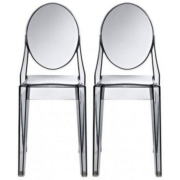 2xhome Set of 2 Modern Contemorary Dining Ghost Side Chairs Transparent Clear Stackable Victorian Acrylic Plastic Vanity Chairs, Smoke