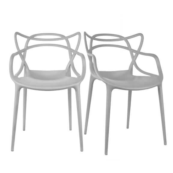 2xhome Set of 2 Contemporary Transitional Modern Plastic Dining Arm Chair, Stackable Indoor Outdoor Patio Side Chair, Weather-Resistant Seating for Kitchen, Restaurant, Balcony, Porch, Yard, Gray