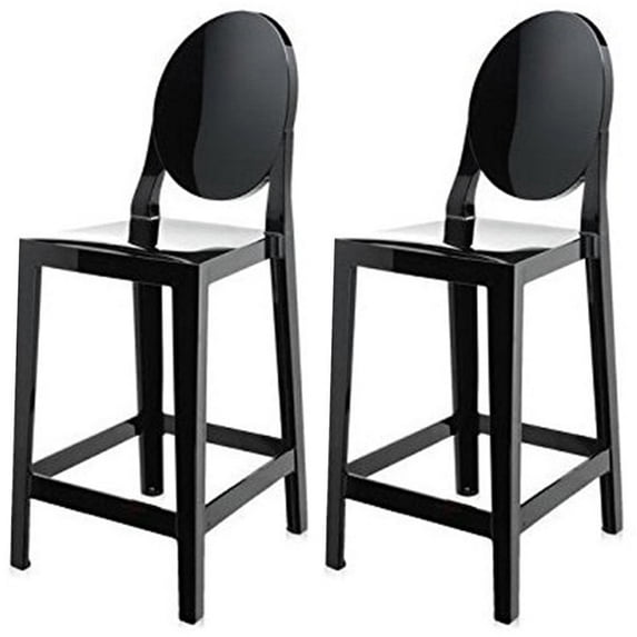 2xhome Set of 2 Modern Contemporary Dining Barstools 30" Seat Height Plastic Armless Stools with Legrest, Black