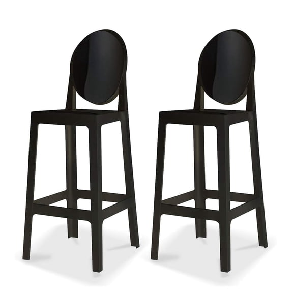 2xhome Set of 2 Modern Contemporary Dining Barstools 30" Seat Height Plastic Armless Stools with Legrest, Black