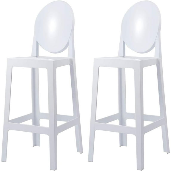 2xhome Set of 2 Modern Contemporary Dining Barstools 30" Seat Height Plastic Armless Stools with Legrest, White