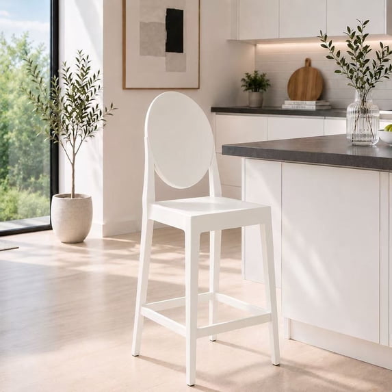 2xhome Set of 2 Modern Contemporary Dining Barstools 30" Seat Height Plastic Armless Stools with Legrest, White