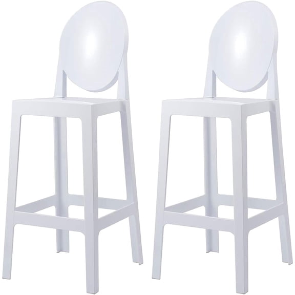 2xhome Set of 2 Modern Contemporary Dining Barstools 30" Seat Height Plastic Armless Stools with Legrest, White