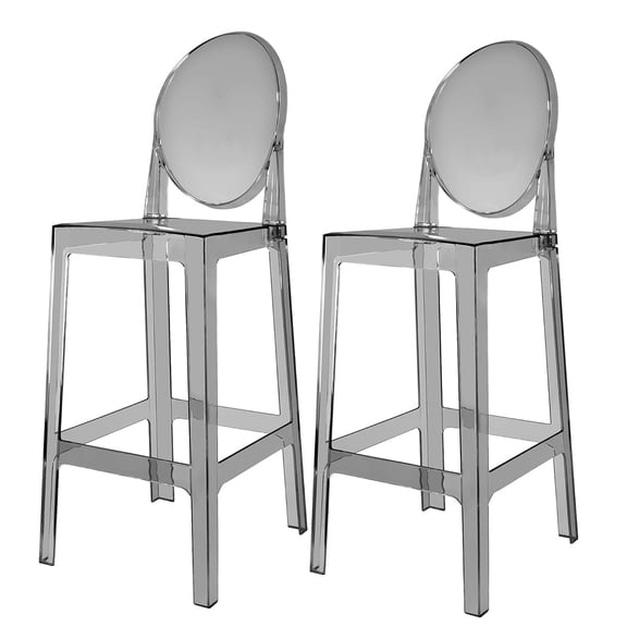 2xhome Set of 2 Modern Contemporary Dining Barstools 30" Seat Height Plastic Armless Trasnparent Stools with Legrest, Smoke