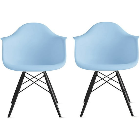 2xhome Set of 2, Modern Designer Style Chairs With Arm Eiffel Chairs Dark Black Wood Legs Dining Chairs Blue