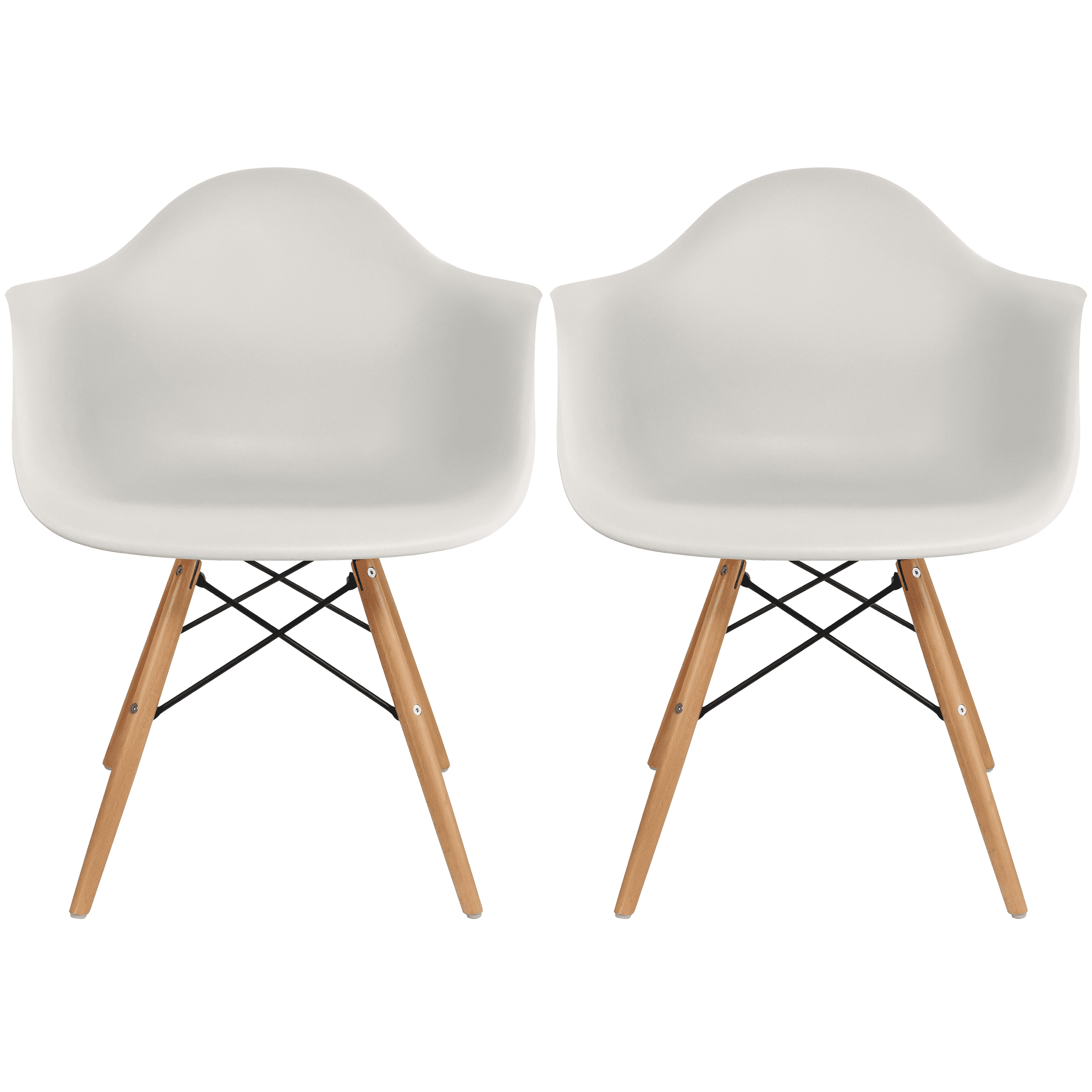 Set of 2 Gray Molded Plastic Dining Chairs with Wooden Legs