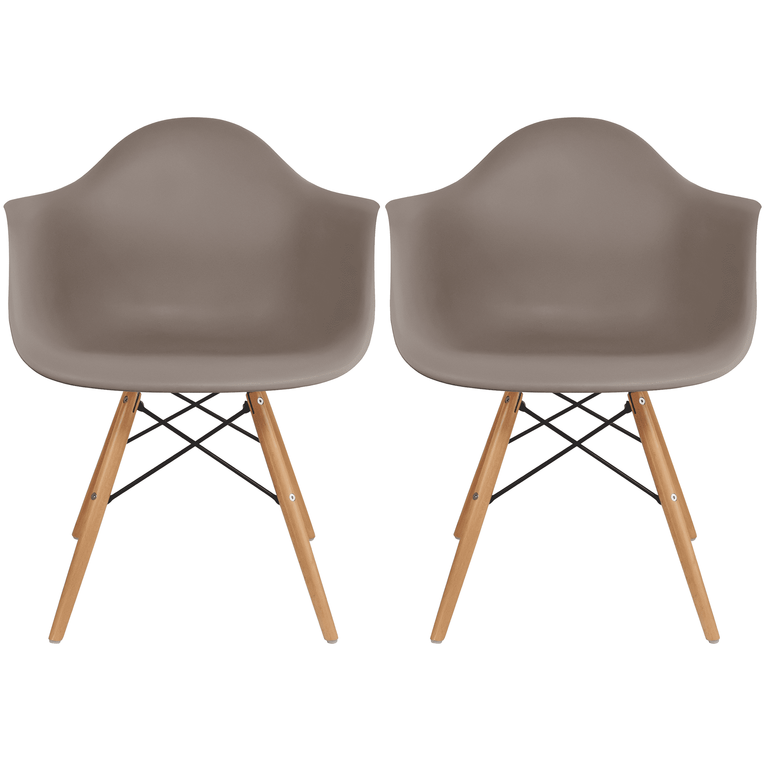 Set of 2 Taupe Gray Plastic Armchairs with Wooden Legs