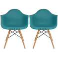 thumbnail image 1 of 2xhome Set of 2 Modern Dining Side Chairs From Molded Plastic Armchair Shell with Natural Wooden Legs, Teal, 1 of 8