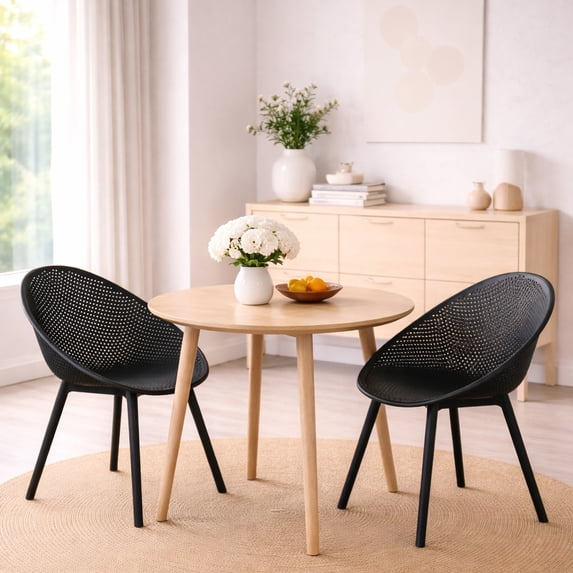 2xhome Set of 2 Modern Perforated Egg-Shaped Dining Accent Chairs, Breathable Polka Dot Bowl Pod Pattern for Indoor or Outdoor Use, Black