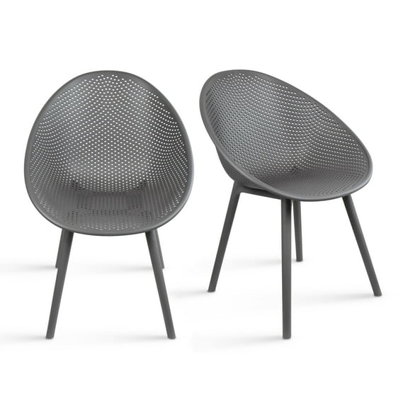 2xhome Set of 2 Modern Perforated Egg-Shaped Dining Accent Chairs, Breathable Polka Dot Bowl Pod Pattern for Indoor or Outdoor Use, Gray