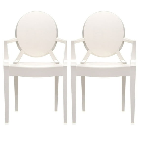 2xhome Set of 2 Modern Plastic Dining Chairs with Arms Stackable Acrylic Vanity Contemporary Accent Side Armchairs, White