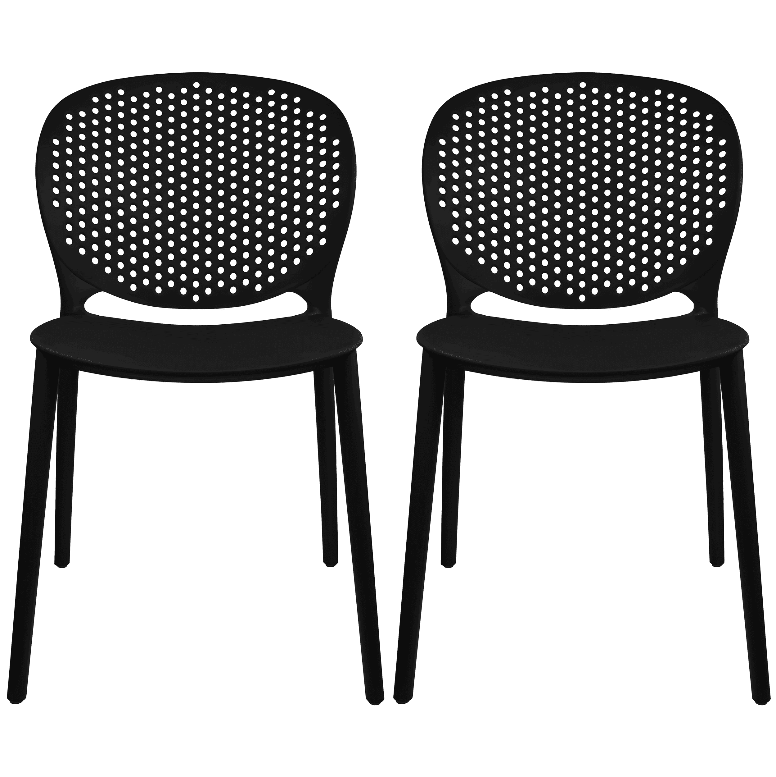 Set of 2 Black Plastic Armless Stacking Dining Chairs