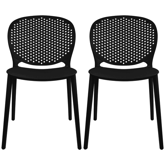 2xhome Set of 2 Modern Pool Patio Chairs, Contemporary Plastic Armless Dining Accent Side Chairs for Indoor or Outdoor Use, Black