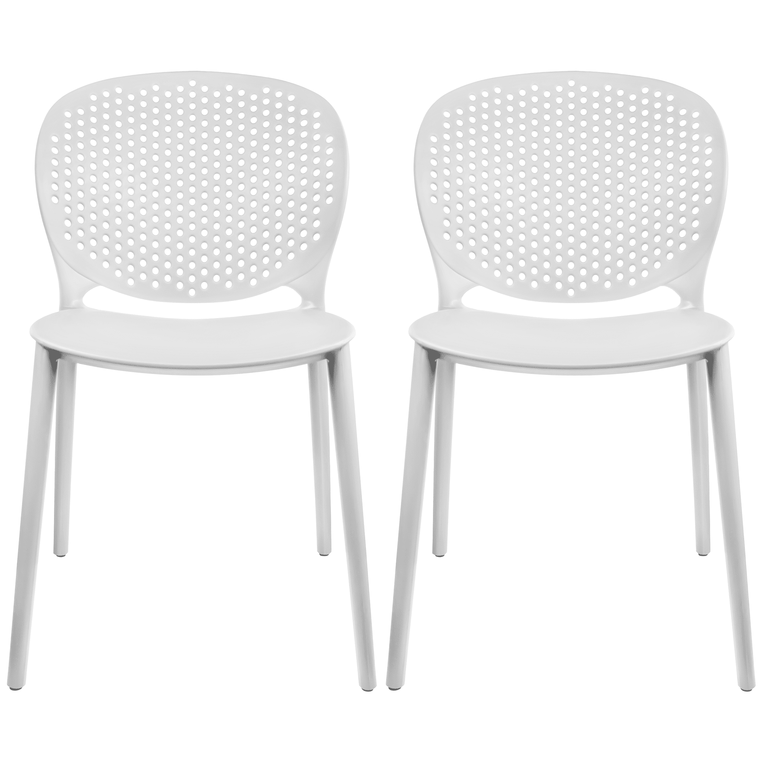 White Armless Polypropylene Stackable Outdoor Dining Chairs, Set of 2