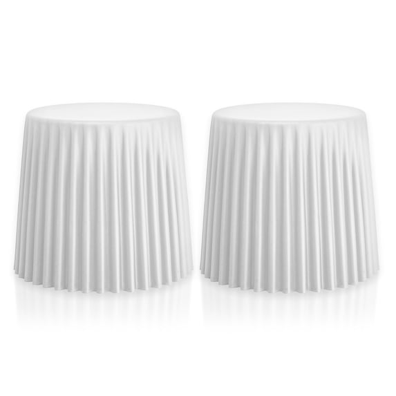 2xhome Set of 2 Stackable Plastic Dining Chairs Stool No Back Backless For Kitchen Patio Living Room Accent Outdoor Bedroom Storage (White)