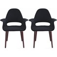 thumbnail image 1 of 2xhome - Set of 2 Organic Upholstered Fabric Modern Armchairs with Dark Walnut Brown Wooden Legs for Dining Room Office or Accent Chair (Black), 1 of 9