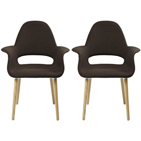 2xhome - Set of 2 Organic Upholstered Fabric Modern Armchairs with Natural Wooden Legs for Dining Room Office or Accent Chair (Brown)