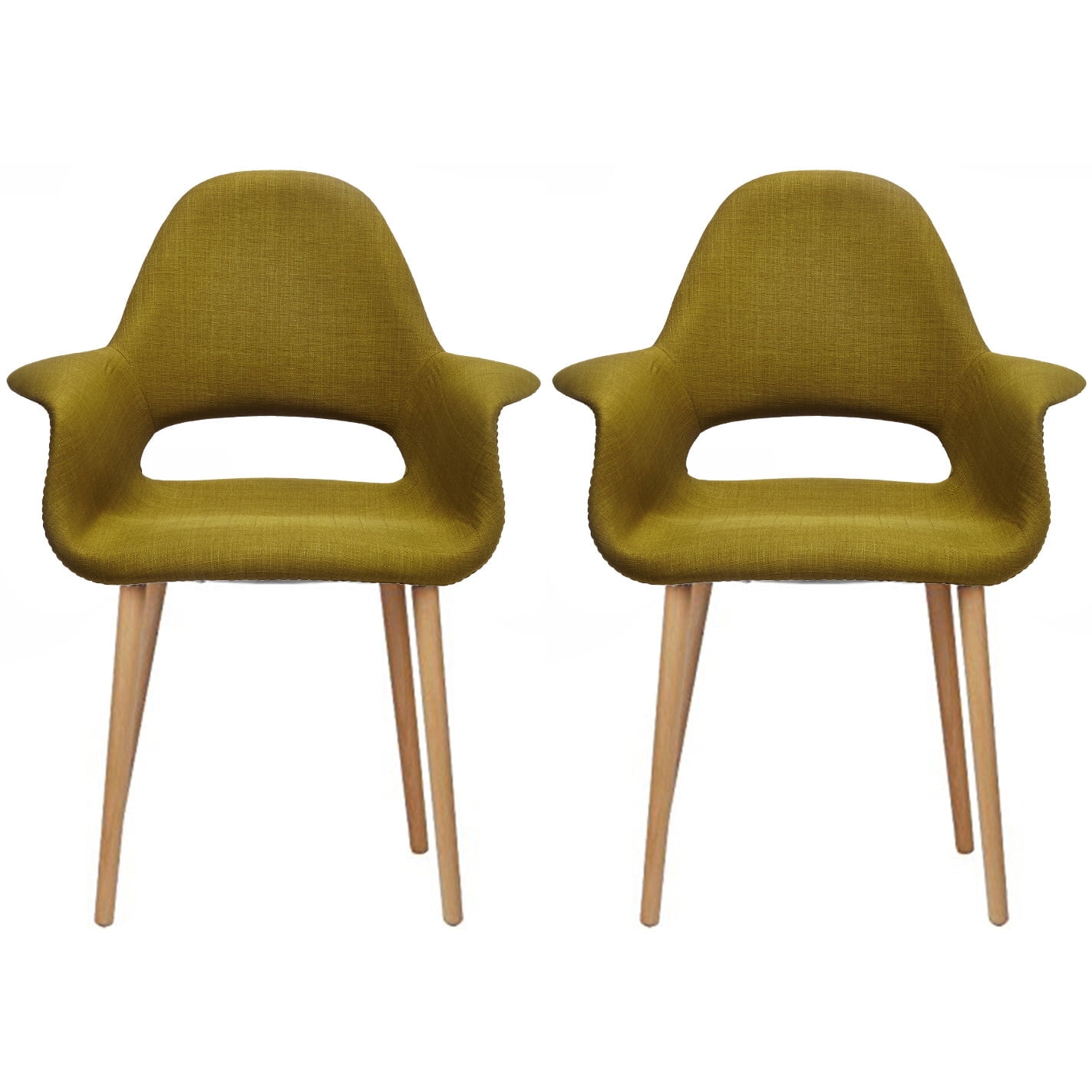 Mid-Century Green Upholstered Arm Chairs with Natural Wood Legs
