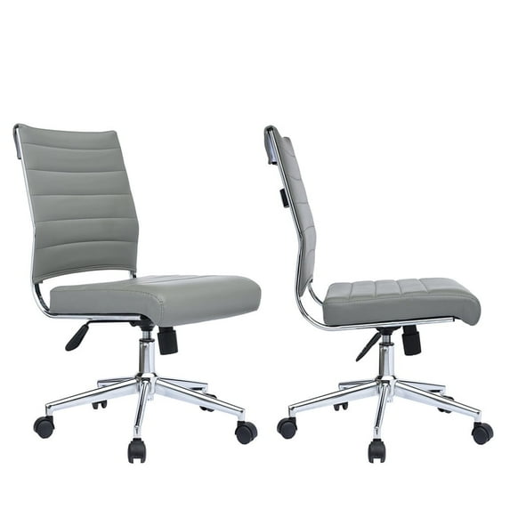 2xhome Set of 2 PU Leather Mid Back Task Chair with Adjustable Height Lumbar Support, Multiple Colors