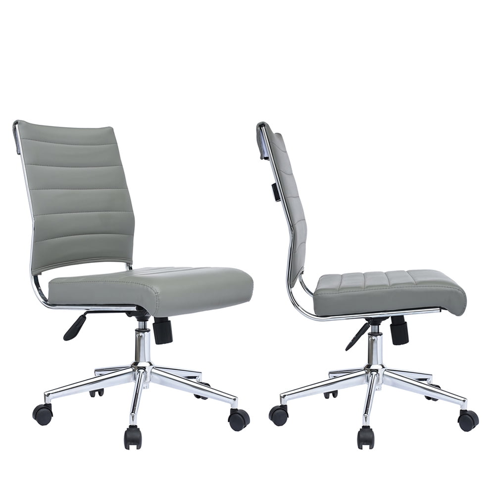 Gray Leather Armless Swivel Executive Office Chair