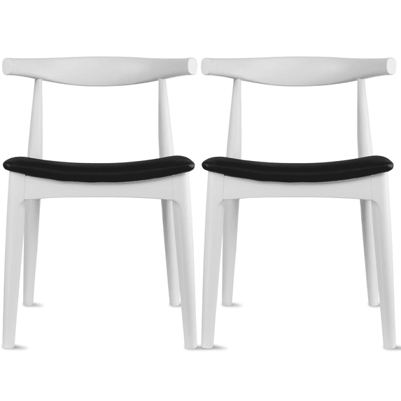 2xhome Set of 2 Wooden Farmhouse Dining Chairs with PU Leather Seat Cushion, Mid Century Accent Chairs for Kitchen, Dining Room, or Office, White