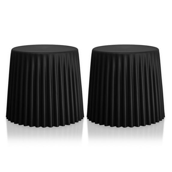 2xhome Set of 2 Stackable Plastic Dining Chairs Stool No Back Backless For Kitchen Patio Living Room Accent Outdoor Bedroom Storage (Black)