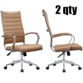thumbnail image 1 of 2xhome Set of 2 Tan Beige Mid Century Modern High Back Tall Ribbed PU Leather Swivel Tilt Adjustable Height Chair, 1 of 13