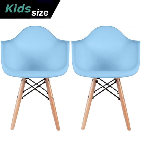 2xhome - Set of 2 Toddler Kids Size Black Modern Plastic Chairs With Wood Leg Armchairs