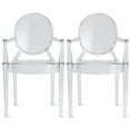 thumbnail image 1 of 2xhome Set of 2 Transparent Modern Plastic Dining Chairs with Arms Stackable Acrylic Vanity Contemporary Accent Side Armchairs, Clear, 1 of 9