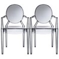 thumbnail image 1 of 2xhome Set of 2 Transparent Modern Plastic Dining Chairs with Arms Stackable Clear Acrylic Vanity Contemporary Accent Side Armchairs, Smoke, 1 of 6