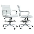 thumbnail image 1 of 2xhome Set of 2 White Office Drafting Chair Ribbed Padded Open Mid Back With Wheels And Chrome Arms, 1 of 7