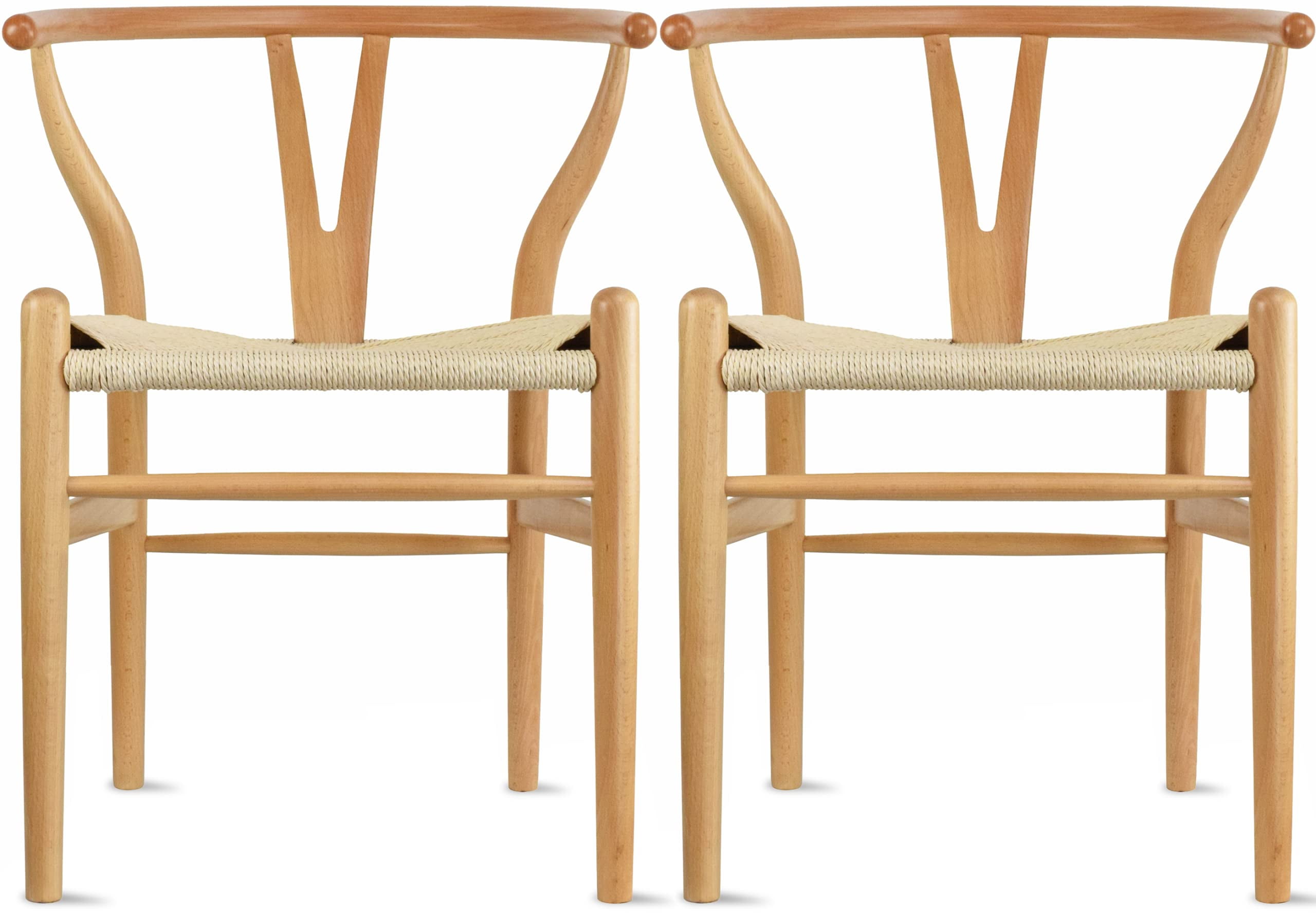 Natural Wood Wishbone Side Chair with Woven Seat, Set of 2