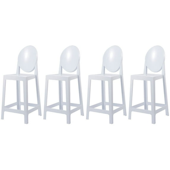 2xhome Set of 4 25" Seat Height Kitchen Barstools, Modern Ghost Accent Side Armless Counter Stools With Back, White