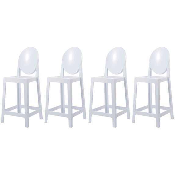 2xhome Set of 4 25" Seat Height Kitchen Barstools, Modern Ghost Accent Side Armless Counter Stools With Back, White