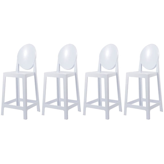 2xhome Set of 4 25" Seat Height Kitchen Barstools, Modern Ghost Accent Side Armless Counter Stools With Back, White