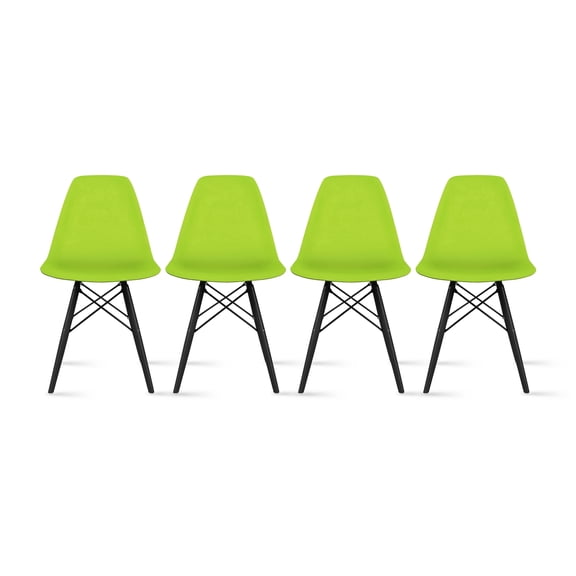 2xhome - Set of 4 Green - Plastic Side Black Dark Wood Legs Eiffel Dining Room Chair - Lounge Chair No Arm Armless Less Chairs Seats Molded Plastic