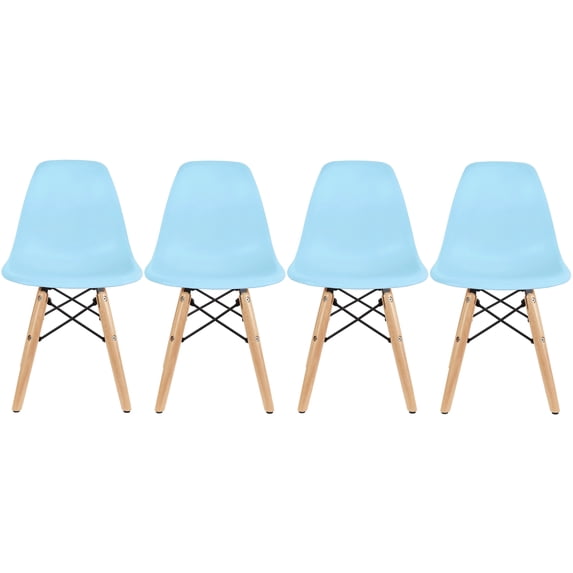 2xhome Set of 4 Kids Size Plastic Toddler Chairs with Natural Wooden Dowel Legs, Blue