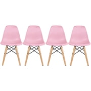2xhome Set of 4 Kids Size Plastic Toddler Chairs with Natural Wooden Dowel Legs, Pink