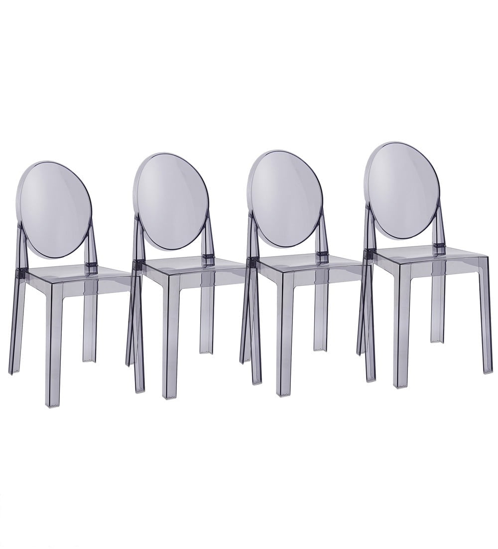 Set of 4 Smoke Clear Acrylic Mid-Century Modern Dining Chairs